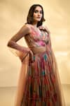 Shop_Alaya Advani_Multi Color Blouse And Lehenga Tissue Printed Big Florals V Neck Tiered Set 