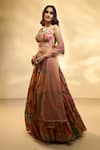 Alaya Advani_Multi Color Blouse And Lehenga Tissue Printed Big Florals V Neck Tiered Set _Online