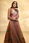 Buy_Alaya Advani_Multi Color Blouse And Lehenga Tissue Printed Big Florals V Neck Tiered Set _Online