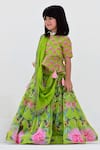 Shop_JANYAS CLOSET_Green Organza Satin Silk Printed Floral Traditional Lehenga Set _Online_at_Aza_Fashions