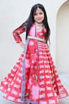 JANYAS CLOSET_Red Organza Satin Silk Printed Floral Cow And Lotus Anarkali With Dupatta _Online_at_Aza_Fashions