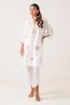 Ekavira_White Poplin Embroidery Floral V Neck Vedika Kurta With Pant _Online_at_Aza_Fashions