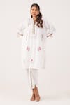 Buy_Ekavira_White Poplin Embroidery Floral V Neck Vedika Kurta With Pant _Online_at_Aza_Fashions