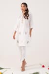 Shop_Ekavira_White Poplin Embroidery Floral V Neck Vedika Kurta With Pant _Online_at_Aza_Fashions