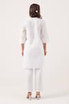 Shop_Ekavira_White Poplin Embroidery Dragonfly Notched Neck Shakti Kurta With Pant _at_Aza_Fashions