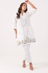 Ekavira_White Poplin Embroidery Dragonfly Notched Neck Shakti Kurta With Pant _Online_at_Aza_Fashions