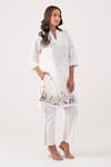 Buy_Ekavira_White Poplin Embroidery Dragonfly Notched Neck Shakti Kurta With Pant _Online_at_Aza_Fashions