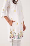 Shop_Ekavira_White Poplin Embroidery Dragonfly Notched Neck Shakti Kurta With Pant _Online_at_Aza_Fashions