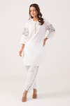 Shop_Ekavira_White Poplin Embroidery Floral Round Neck Reva Kurta With Pant _at_Aza_Fashions