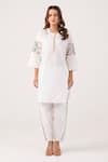 Buy_Ekavira_White Poplin Embroidery Floral Round Neck Reva Kurta With Pant _Online_at_Aza_Fashions