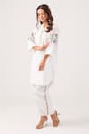 Shop_Ekavira_White Poplin Embroidery Floral Round Neck Reva Kurta With Pant _Online_at_Aza_Fashions