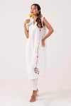 Buy_Ekavira_White Poplin Embroidery Floral V Neck Tulika Kurta With Pant _Online_at_Aza_Fashions