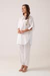 Buy_Ekavira_White Poplin Placement Embroidery Floral Round Neck Kanti Kurta With Pant _Online_at_Aza_Fashions