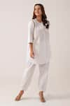 Shop_Ekavira_White Poplin Placement Embroidery Floral Round Neck Kanti Kurta With Pant _Online_at_Aza_Fashions