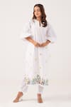 Ekavira_White Poplin Embroidery Dragonfly Notched Neck Maya Kurta With Pant _Online_at_Aza_Fashions