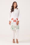 Buy_Ekavira_White Poplin Embroidery Floral Round Neck Anasuya Kurta With Pant _at_Aza_Fashions