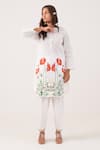 Ekavira_White Poplin Embroidery Floral Round Neck Anasuya Kurta With Pant _Online_at_Aza_Fashions