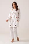 Buy_Ekavira_White Poplin Embroidery Floral Round Neck Amba Floret Tunic With Pant _at_Aza_Fashions