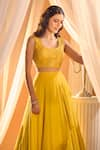 Shop_Alaya Advani_Yellow Blouse And Dupatta Net Embroidered Cutdana Plunged U Layered Lehenga Set _Online_at_Aza_Fashions