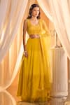 Buy_Alaya Advani_Yellow Blouse And Dupatta Net Embroidered Cutdana Plunged U Layered Lehenga Set 