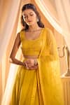 Buy_Alaya Advani_Yellow Blouse And Dupatta Net Embroidered Cutdana Plunged U Layered Lehenga Set _Online