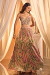 Buy_Alaya Advani_Multi Color Blouse And Lehenga Tissue Printed Floral Plunged Pleated Set 