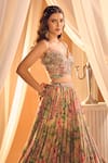 Shop_Alaya Advani_Multi Color Blouse And Lehenga Tissue Printed Floral Plunged Pleated Set 