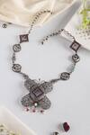 Buy_Mero Jewellery_Silver Plated Carved Butterfly Temple Necklace _at_Aza_Fashions