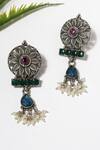 Buy_Mero Jewellery_Blue Kempstone Sunflower Carved Tribal Earrings _at_Aza_Fashions