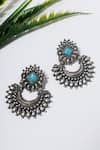 Buy_Mero Jewellery_Blue Kempstone Tribal Carved Temple Earrings _at_Aza_Fashions