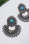 Shop_Mero Jewellery_Blue Kempstone Tribal Carved Temple Earrings _at_Aza_Fashions