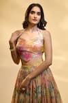 Alaya Advani_Multi Color Blouse And Lehenga Tissue Printed Floral Glass Neck Tropical Set _Online_at_Aza_Fashions