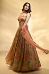 Buy_Alaya Advani_Multi Color Blouse And Lehenga Tissue Printed Floral Glass Neck Tropical Set 