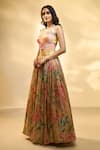 Buy_Alaya Advani_Multi Color Blouse And Lehenga Tissue Printed Floral Glass Neck Tropical Set _Online