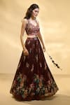 Shop_Alaya Advani_Brown Blouse Raw Silk Printed Floral Leaf Pleated Lehenga Set _Online_at_Aza_Fashions