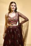 Alaya Advani_Brown Blouse Raw Silk Printed Floral Leaf Pleated Lehenga Set _Online