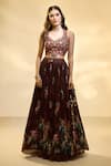 Buy_Alaya Advani_Brown Blouse Raw Silk Printed Floral Leaf Pleated Lehenga Set _Online