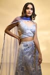 Alaya Advani_Blue Blouse And Palazzo Himaliyan Satin Printed Floral Art Pattern Plunged Set _Online