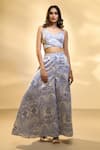 Buy_Alaya Advani_Blue Blouse And Palazzo Himaliyan Satin Printed Floral Art Pattern Plunged Set _Online