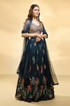 Buy_Alaya Advani_Blue Blouse Raw Silk Printed Floral Leaf Pleated Lehenga Set 