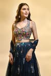 Alaya Advani_Blue Blouse Raw Silk Printed Floral Leaf Pleated Lehenga Set _Online