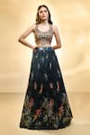 Buy_Alaya Advani_Blue Blouse Raw Silk Printed Floral Leaf Pleated Lehenga Set _Online