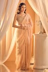 Buy_Alaya Advani_Peach Blouse Net Embellished Sequins Pre-draped Feather Saree With Embroidered _at_Aza_Fashions