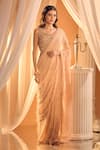 Shop_Alaya Advani_Peach Blouse Net Embellished Sequins Pre-draped Feather Saree With Embroidered _at_Aza_Fashions