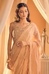 Buy_Alaya Advani_Peach Blouse Net Embellished Sequins Pre-draped Feather Saree With Embroidered 