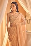 Buy_Alaya Advani_Peach Blouse Net Embellished Sequins Pre-draped Feather Saree With Embroidered _Online