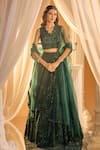 Buy_Alaya Advani_Green Blouse Net Applique Embroidered Tropical Pattern V Sequin Lehenga Set _at_Aza_Fashions