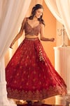 Buy_Alaya Advani_Red Lehenga And Blouse Silk Hand Work Floral Plunged Bandhani Pattern & Set _at_Aza_Fashions