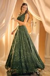 Buy_Alaya Advani_Green Blouse Net Applique Embroidered Tropical Pattern V Sequin Lehenga Set 