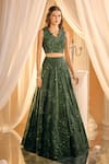 Buy_Alaya Advani_Green Blouse Net Applique Embroidered Tropical Pattern V Sequin Lehenga Set _Online